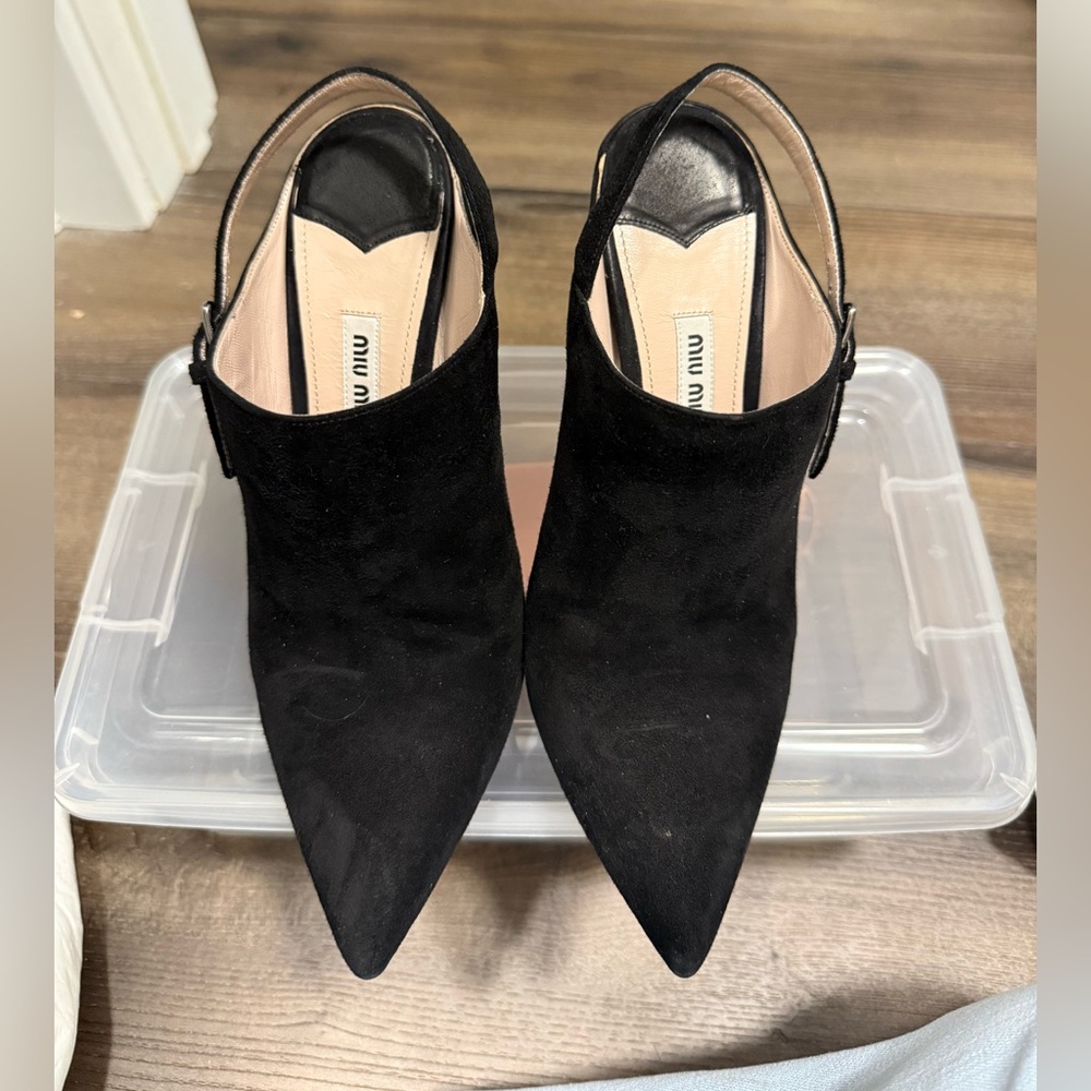 Miu Miu Black Suede Pointed Slingback Mules size 39 US 9